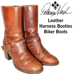 Patricia Nash Womens 7 Brown Leather Harness Booties Biker Boots RARE FIND.